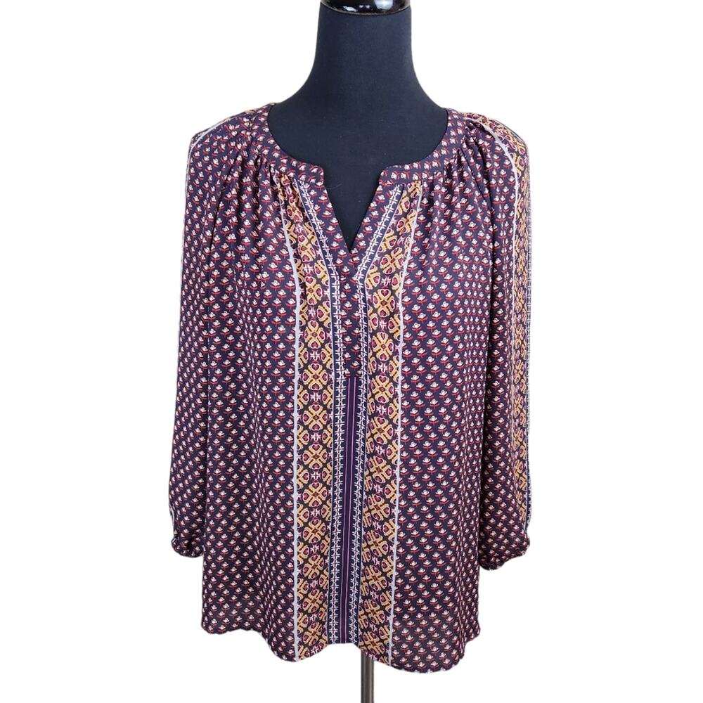 Daniel Rainn Blouse Size Medium Split Neck Blouse Semi Sheer 3/4 Sleeve